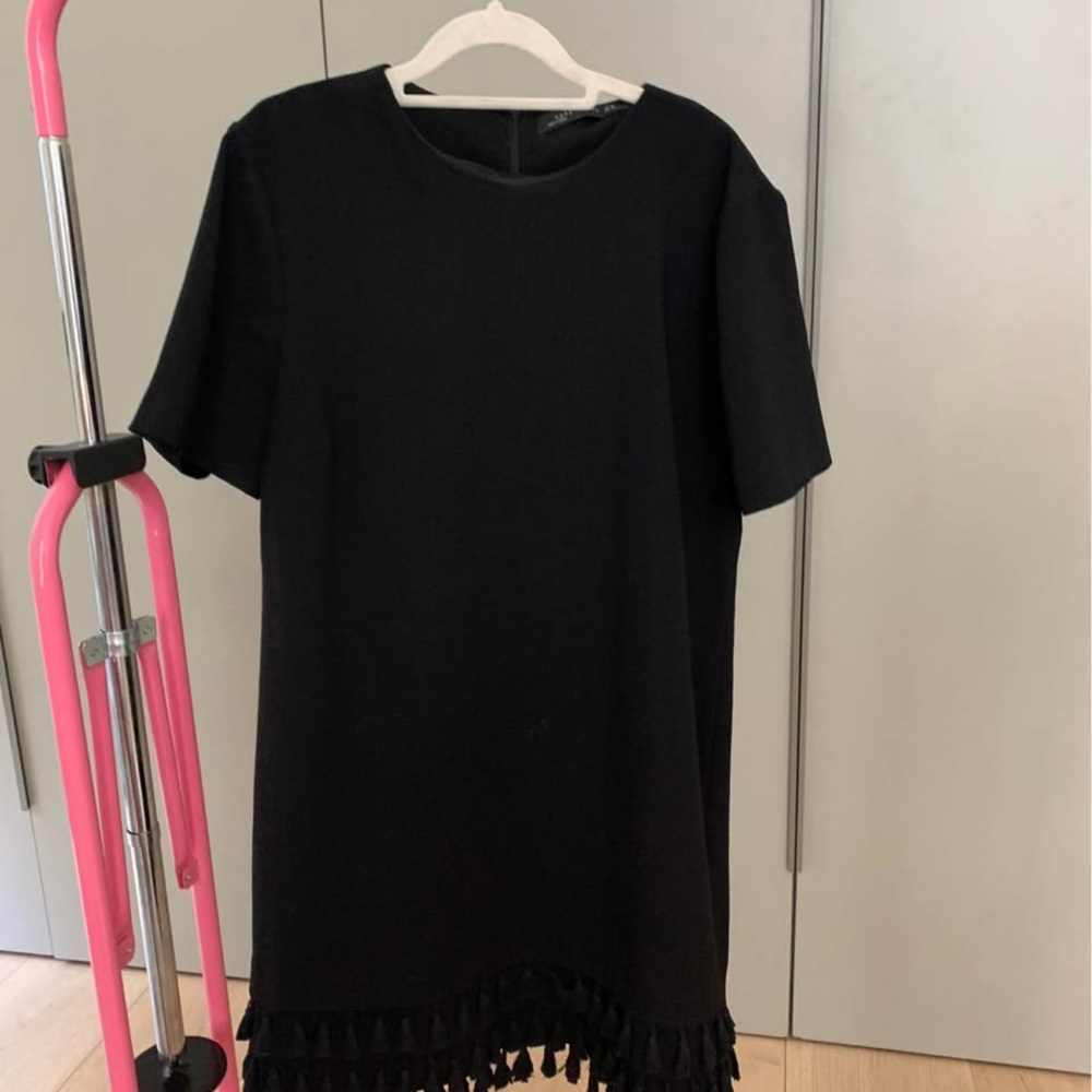 Zara Black Dress with Fringe Hem